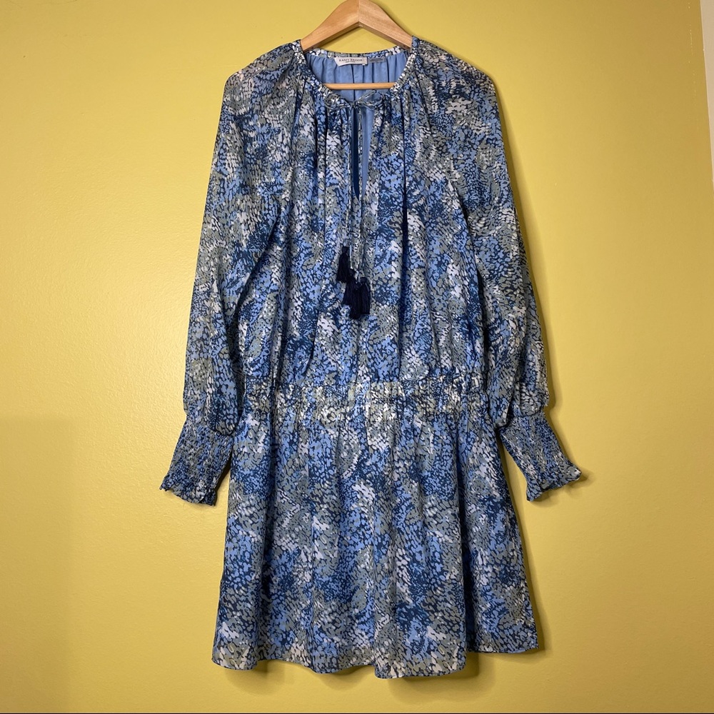 Ramy Brooke New York Printed Brin Ruffle Blue Mini Dress